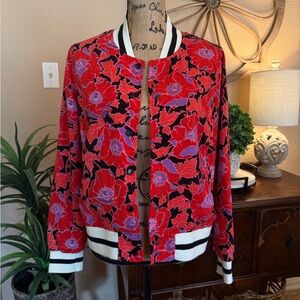 Who What Wear Floral Bomber Jacket - Red & Purple